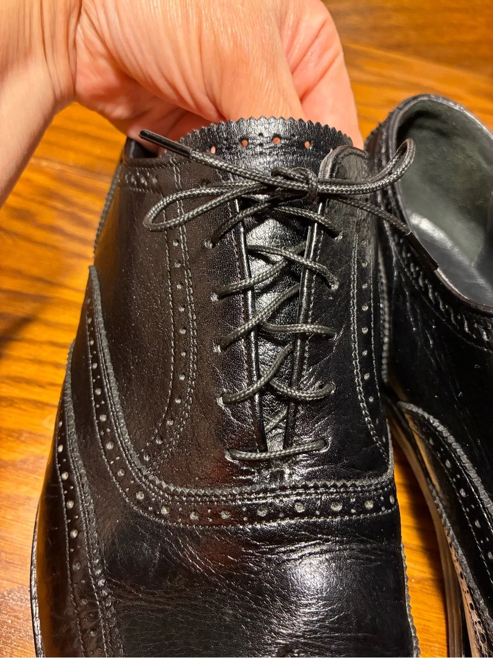 VTG 1985 Freeman Free-Flex Longwing Brogue Derby Shoes  Black Men’s 11 BOX, RECT